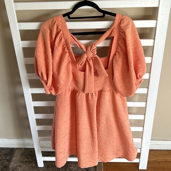 Free People Violet Grapefruit Texture Square Neck Balloon Sleeve Mini Dress Med - Picture 6 of 16
